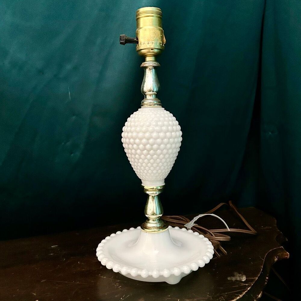 Vintage Hobnail Milk Glass Table Lamp Trinket Tray